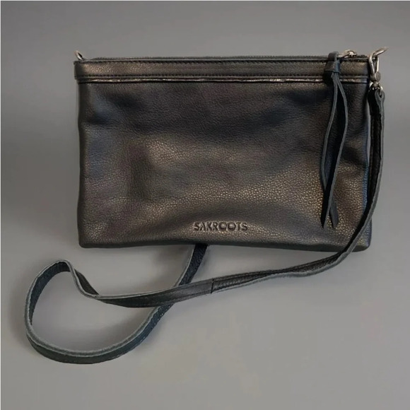 Sakroots Crossbody Leather Handbag Black Tapestry EXCELLENT Condition Zip Top - Picture 3 of 13